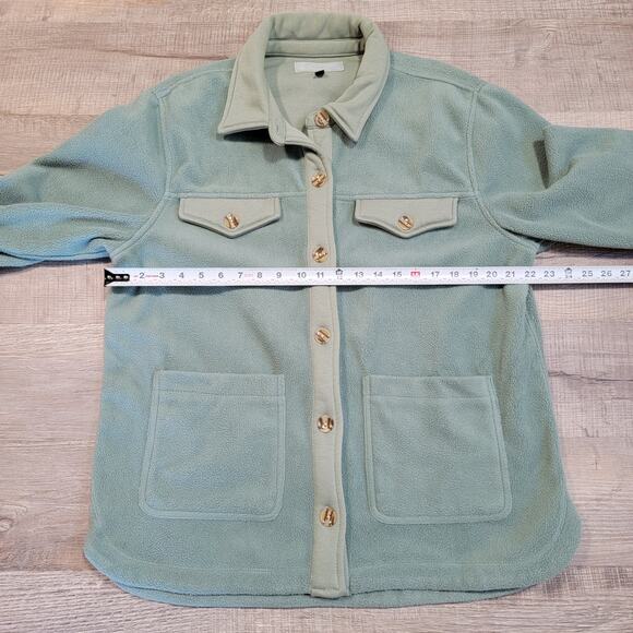 Blank NYC Sage Green Shacket Button Up Shirt Jacket Size XL Fleece Teddy Top - Picture 7 of 7
